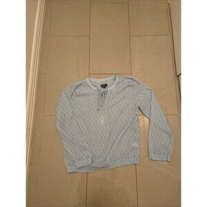 Pendleton Women’s‎ Sheer Swiss Dot Baby Blue Peasant Blouse -Tassels - Size L